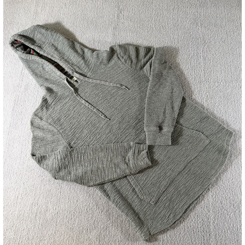 Earthbound Trading Hoodie Womens Medium Gray Boho Knit Sweater Drawstring Hippie